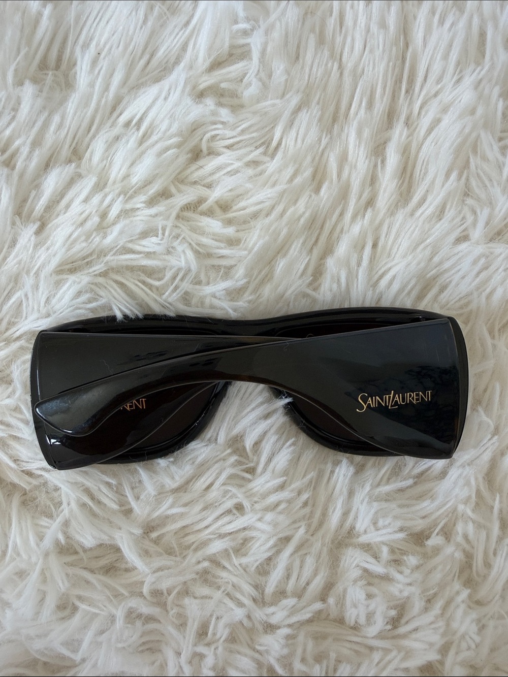 Saint Laurent Glossy Black Women's Sunglasses with Gold Logo Accent